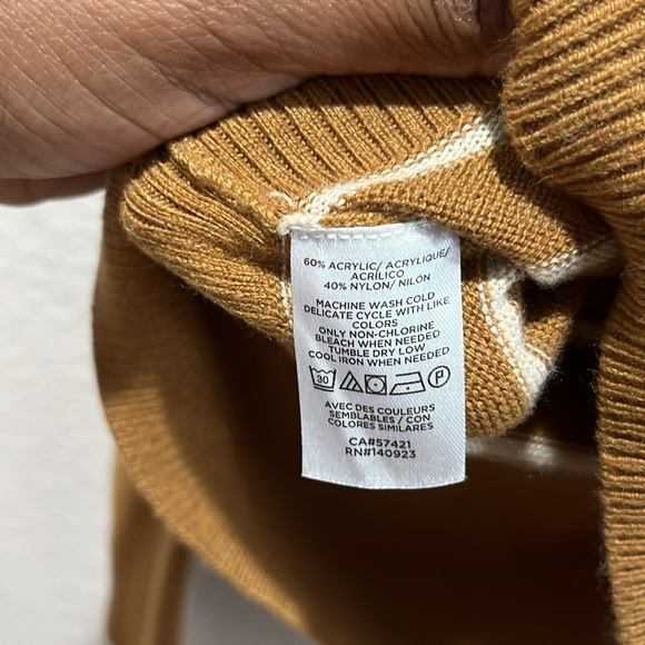 LOFT Striped Rib Trim V Neck Sweater Golden Camel Sz X Small  Effortless Casual - Picture 4 of 9